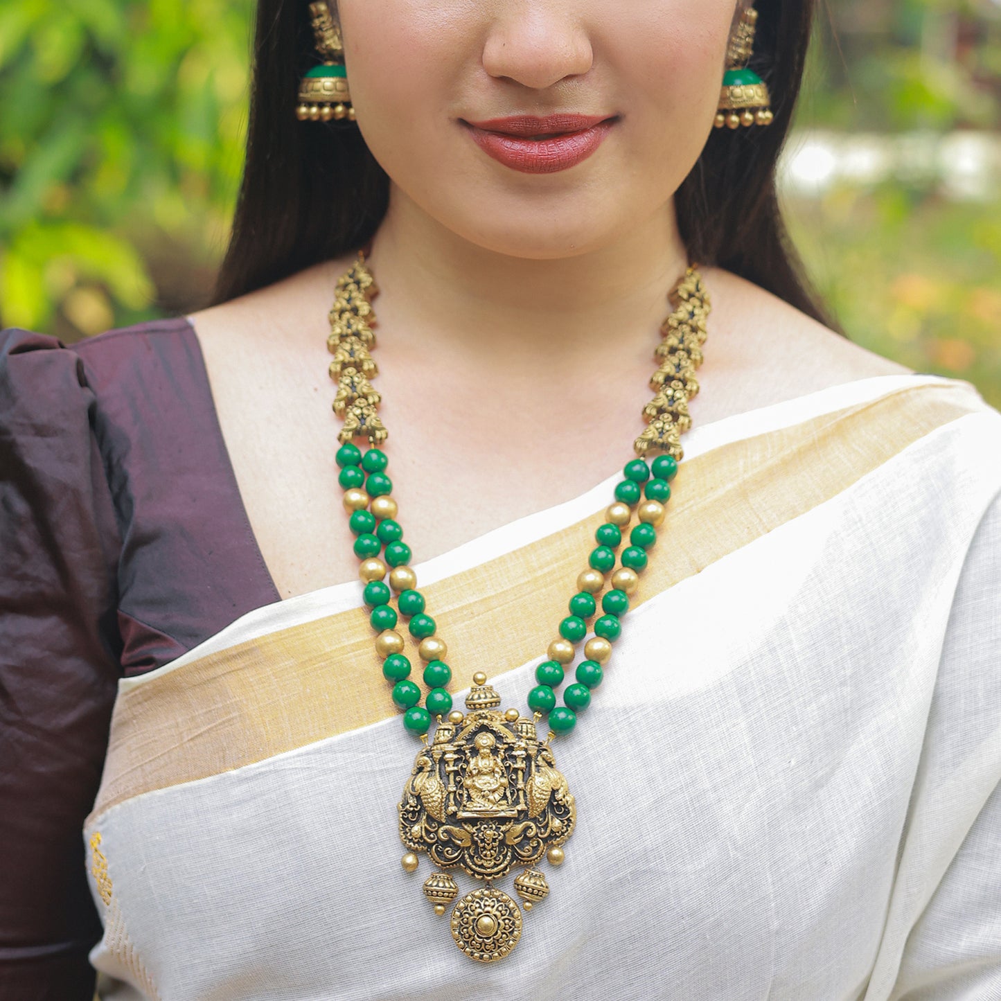 Green 2 Row Lakshmi Terracotta Jewellery