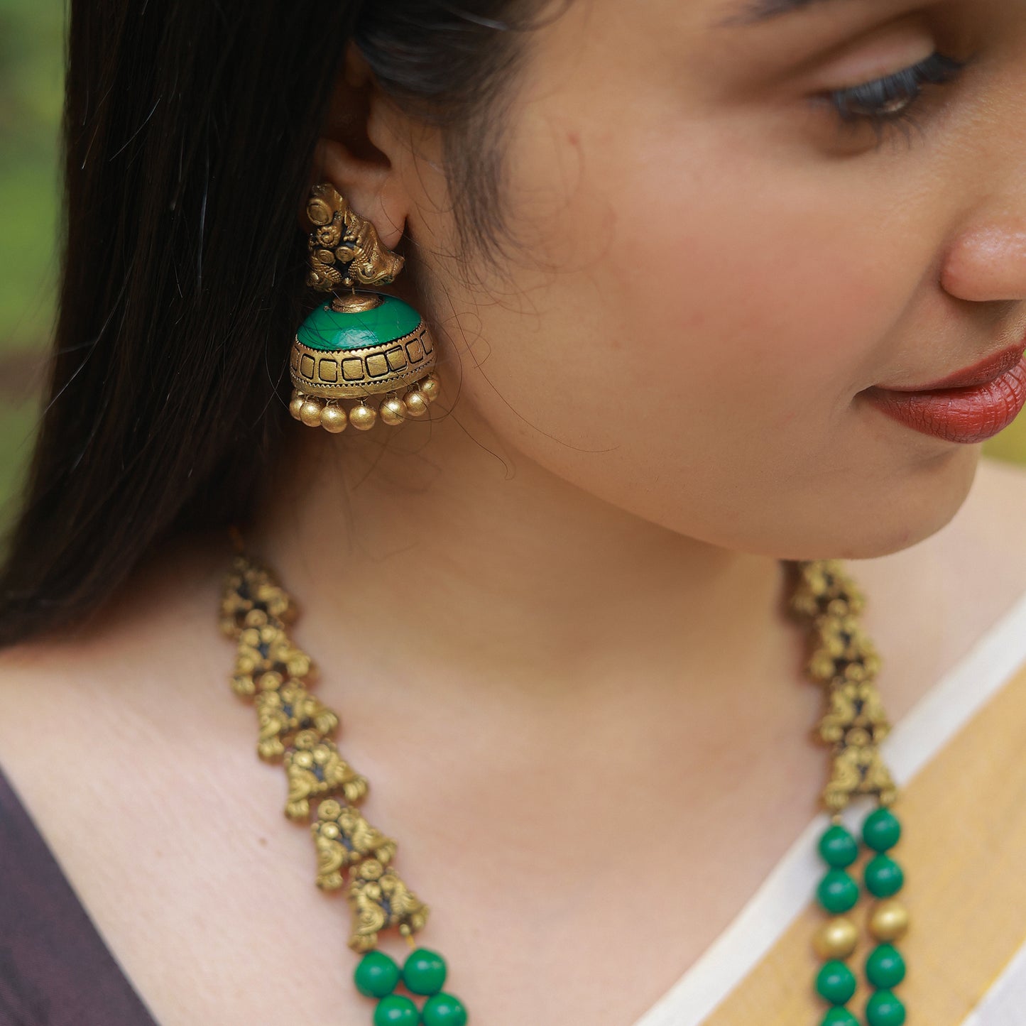 Green 2 Row Lakshmi Terracotta Jewellery