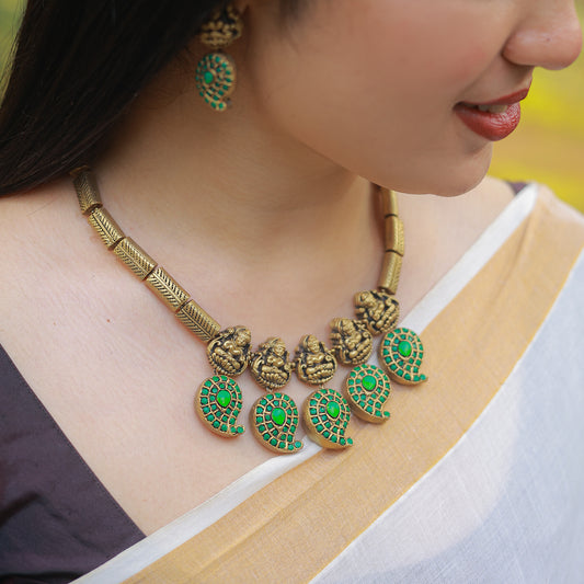 Green Mago Motif With Lakshmi Terracotta Jewellery