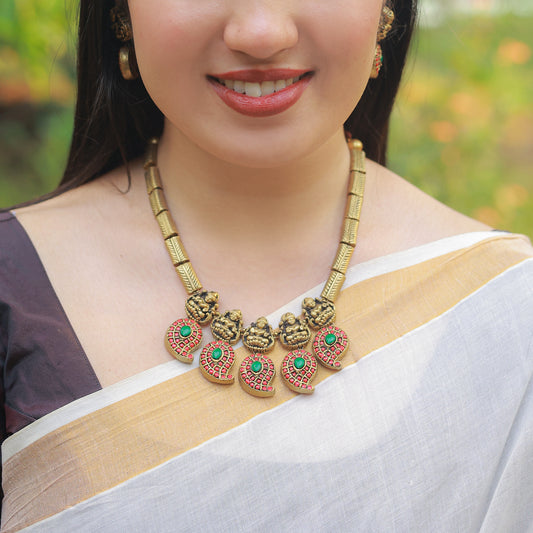 Red Green Mango with Lakshmi Terracotta Jewellery
