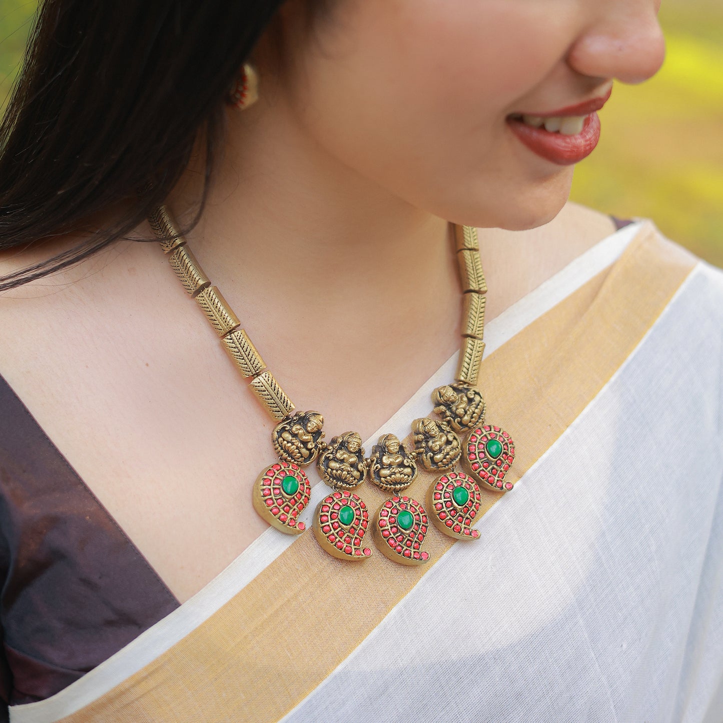Red Green Mango with Lakshmi Terracotta Jewellery