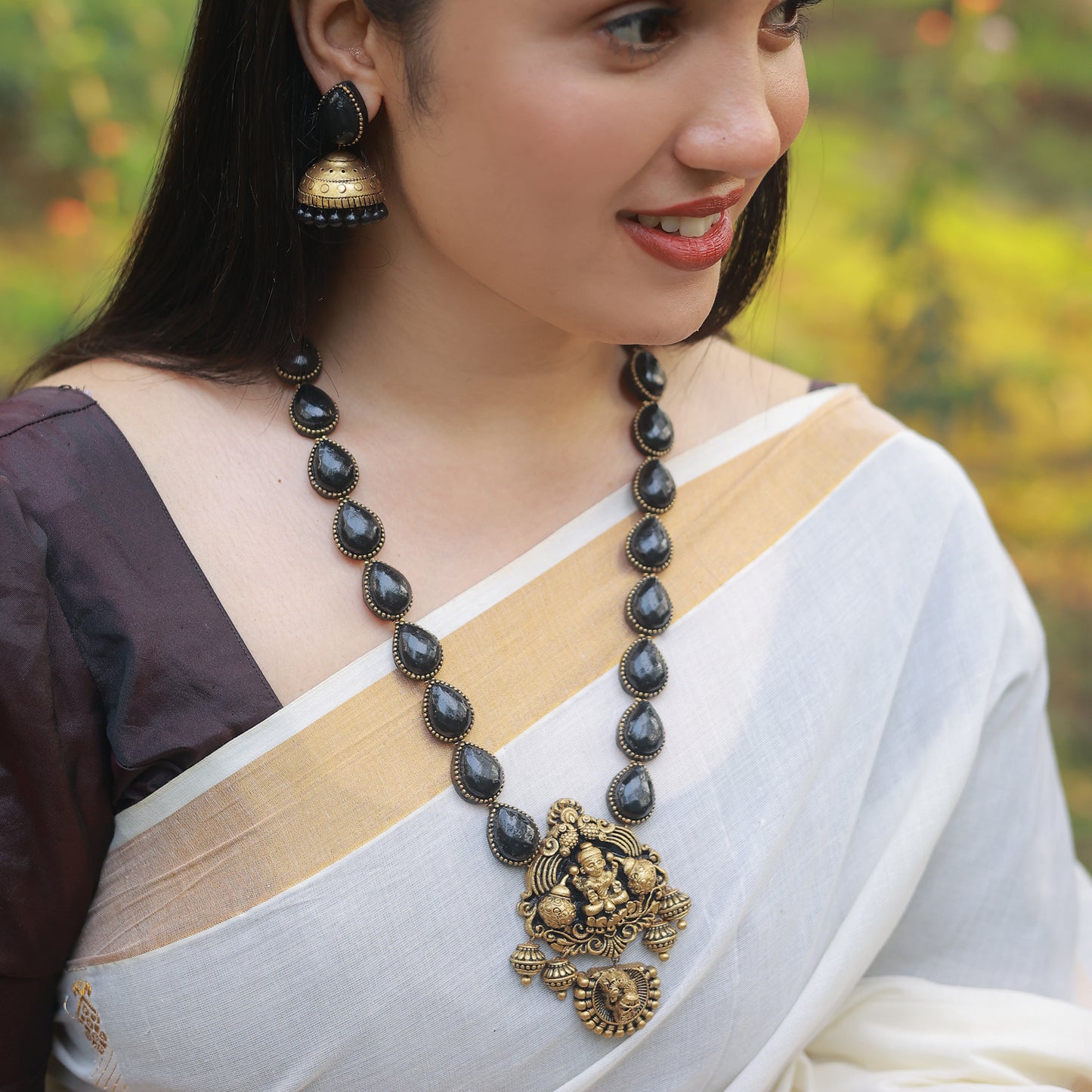 Black Droplet Lakshmi Terracotta Jewellery