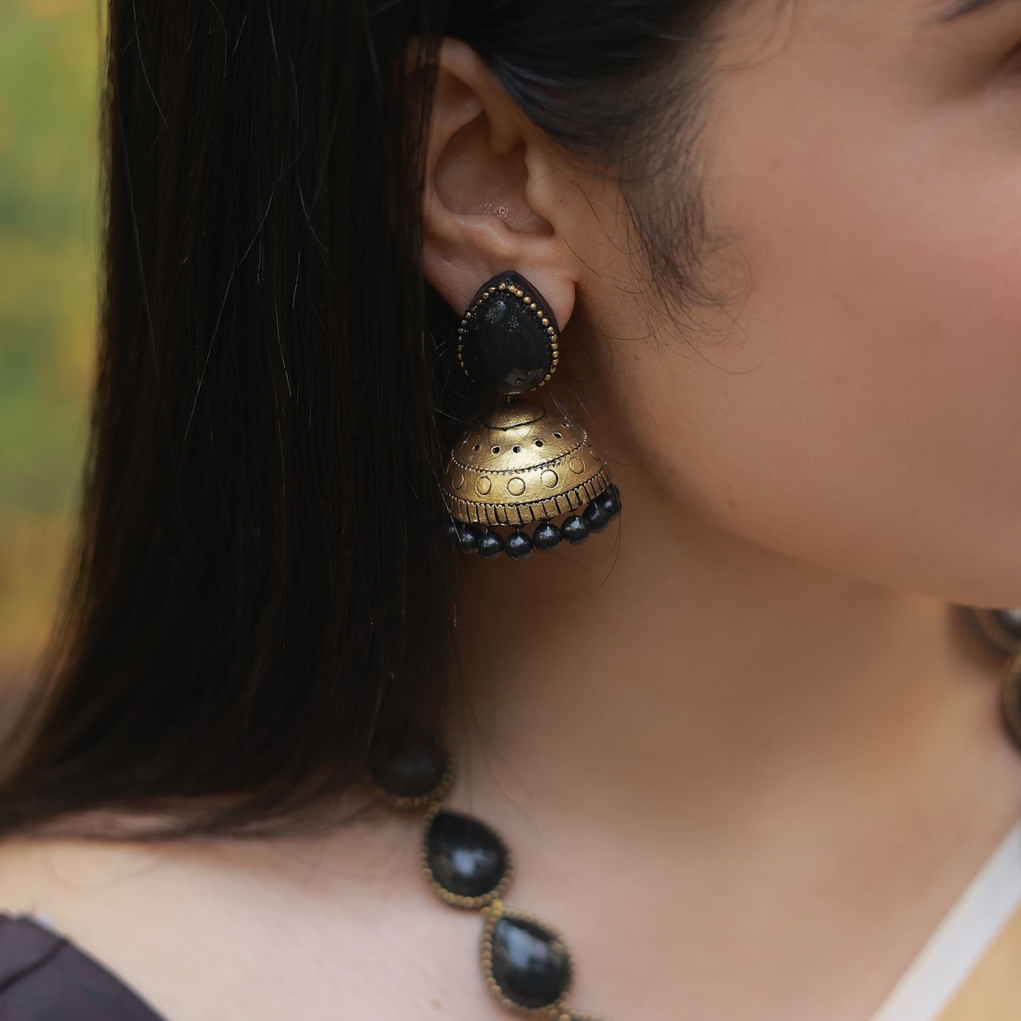 Black Droplet Lakshmi Terracotta Jewellery