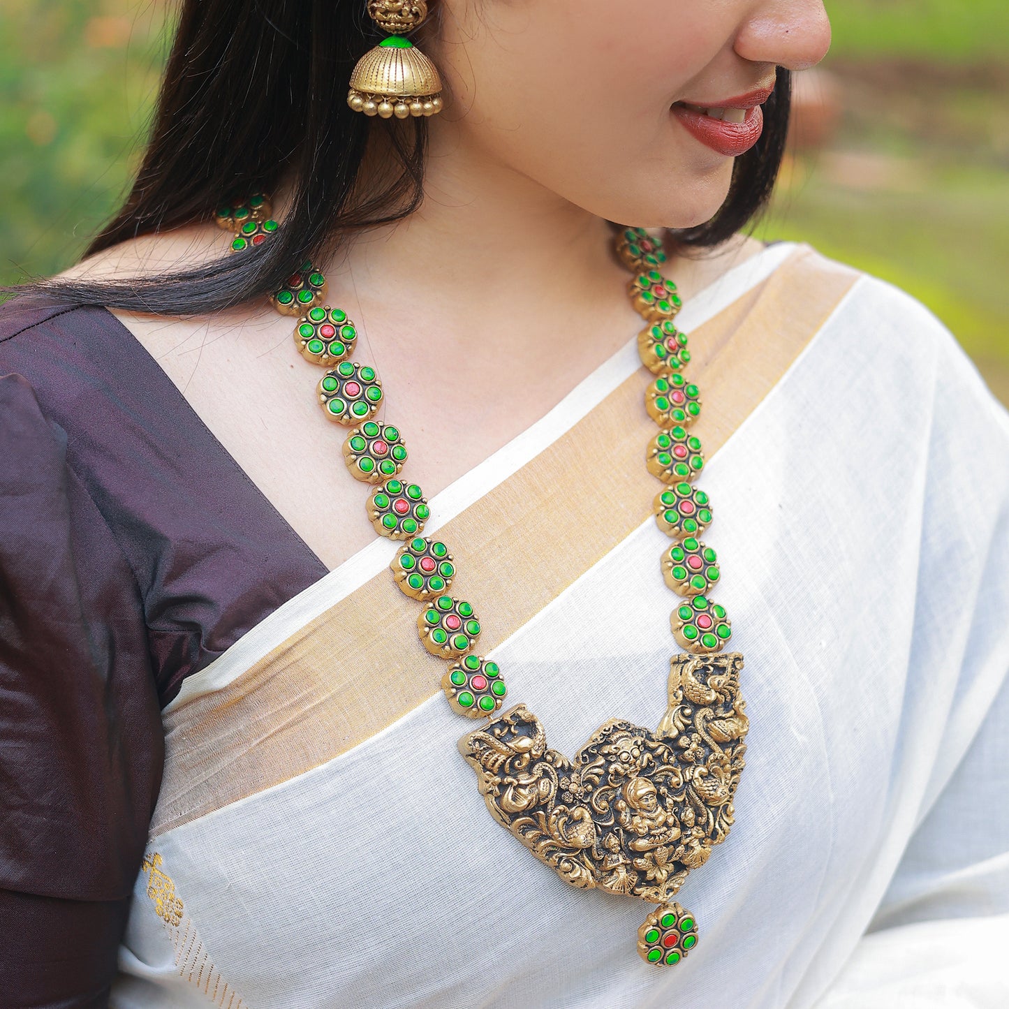 Seam Flower Lakshmi Haram - Green
