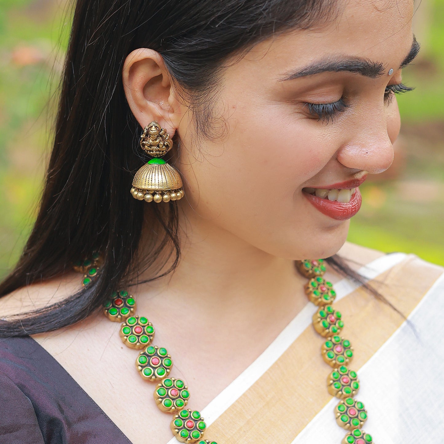 Seam Flower Lakshmi Haram - Green