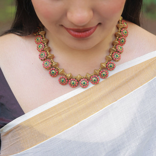 Diamond Flower Drop Terracotta Jewellery