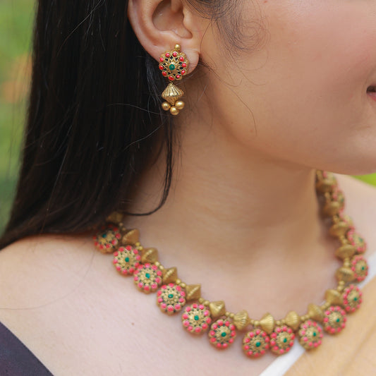 Diamond Flower Drop Terracotta Jewellery