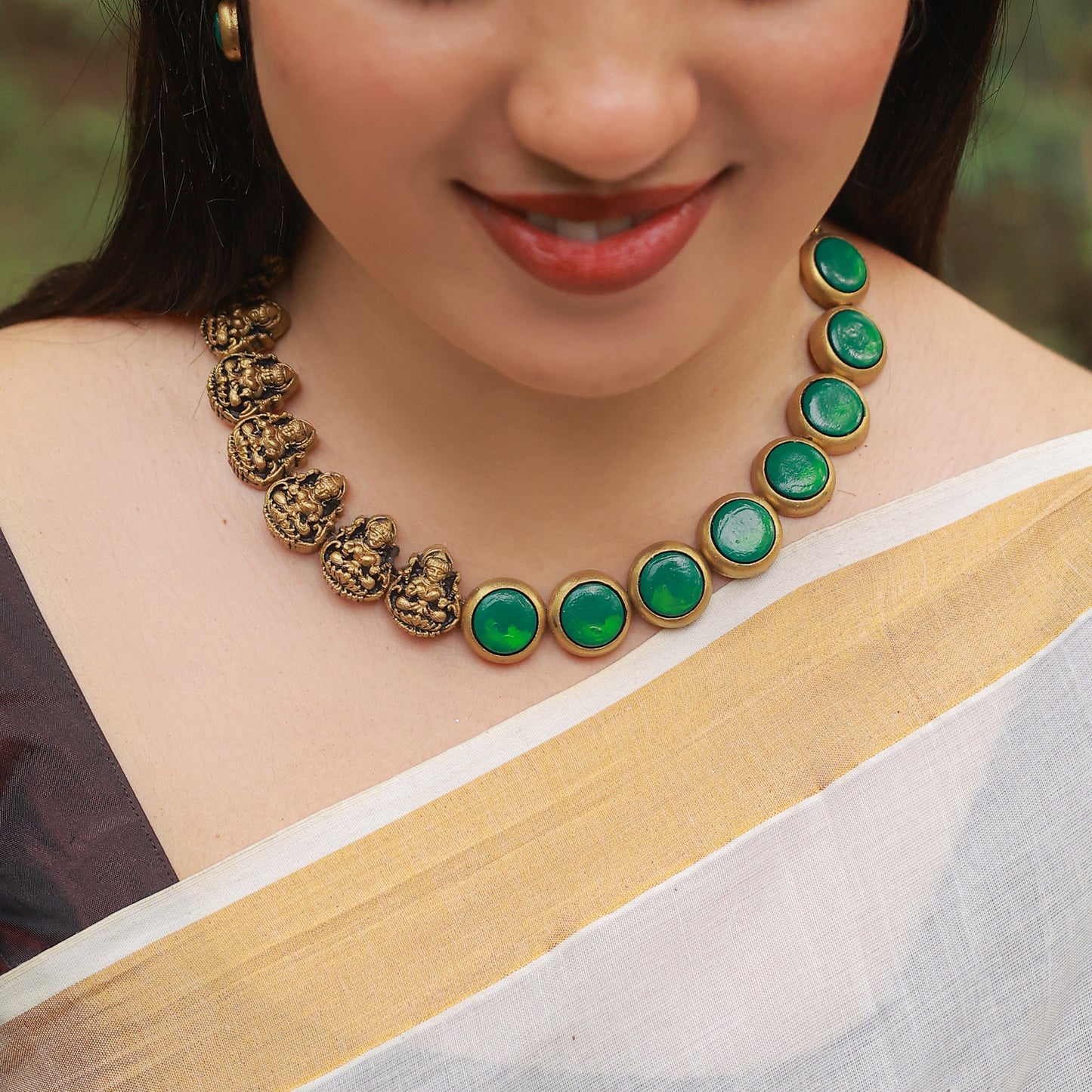 Green One Sided Lakshmi Terracotta Jewellery