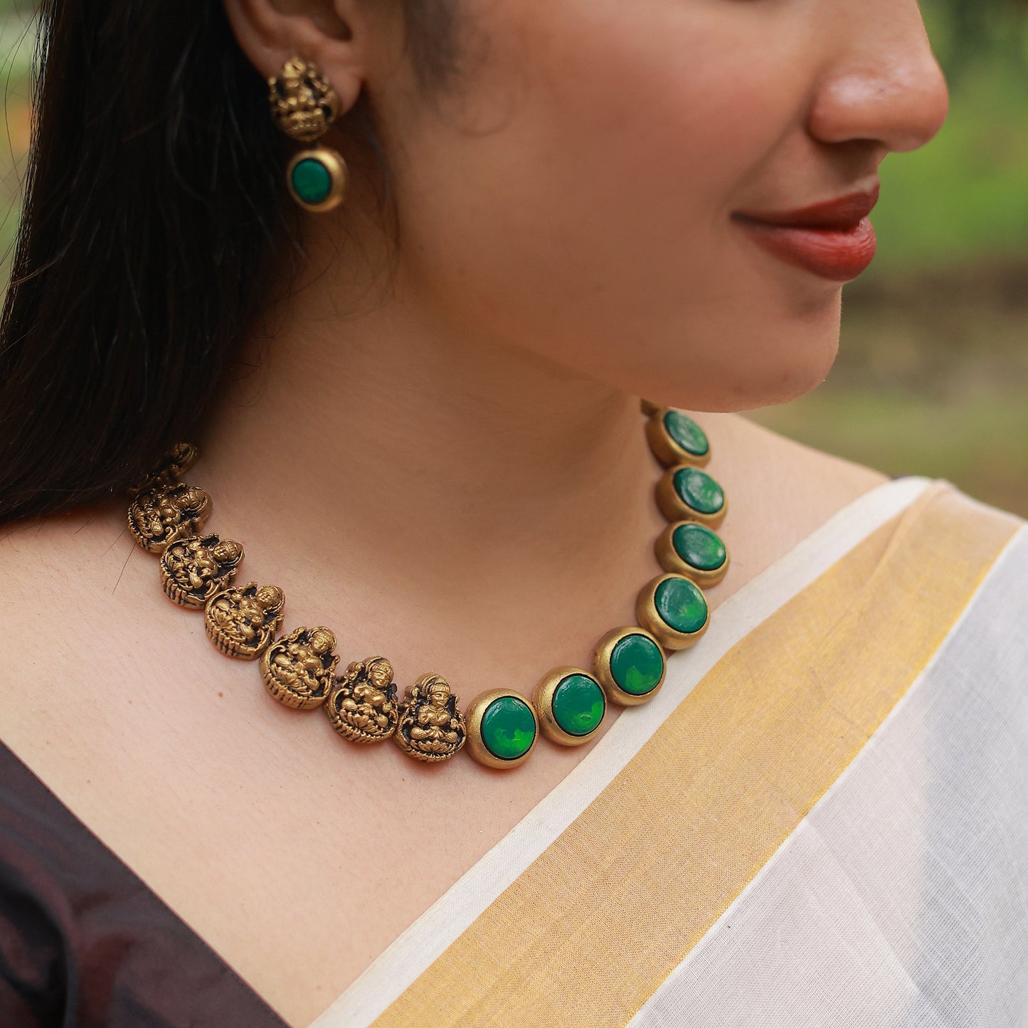 Green One Sided Lakshmi Terracotta Jewellery