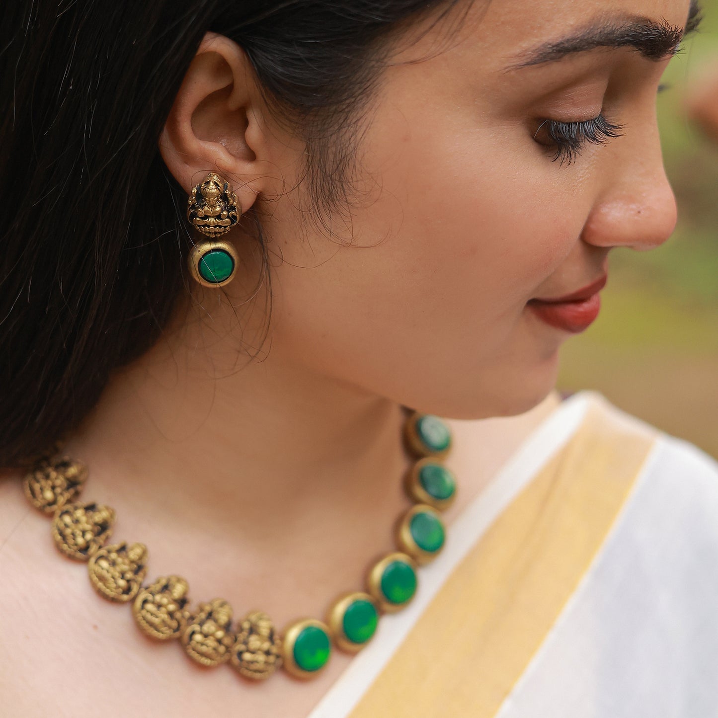 Green One Sided Lakshmi Terracotta Jewellery