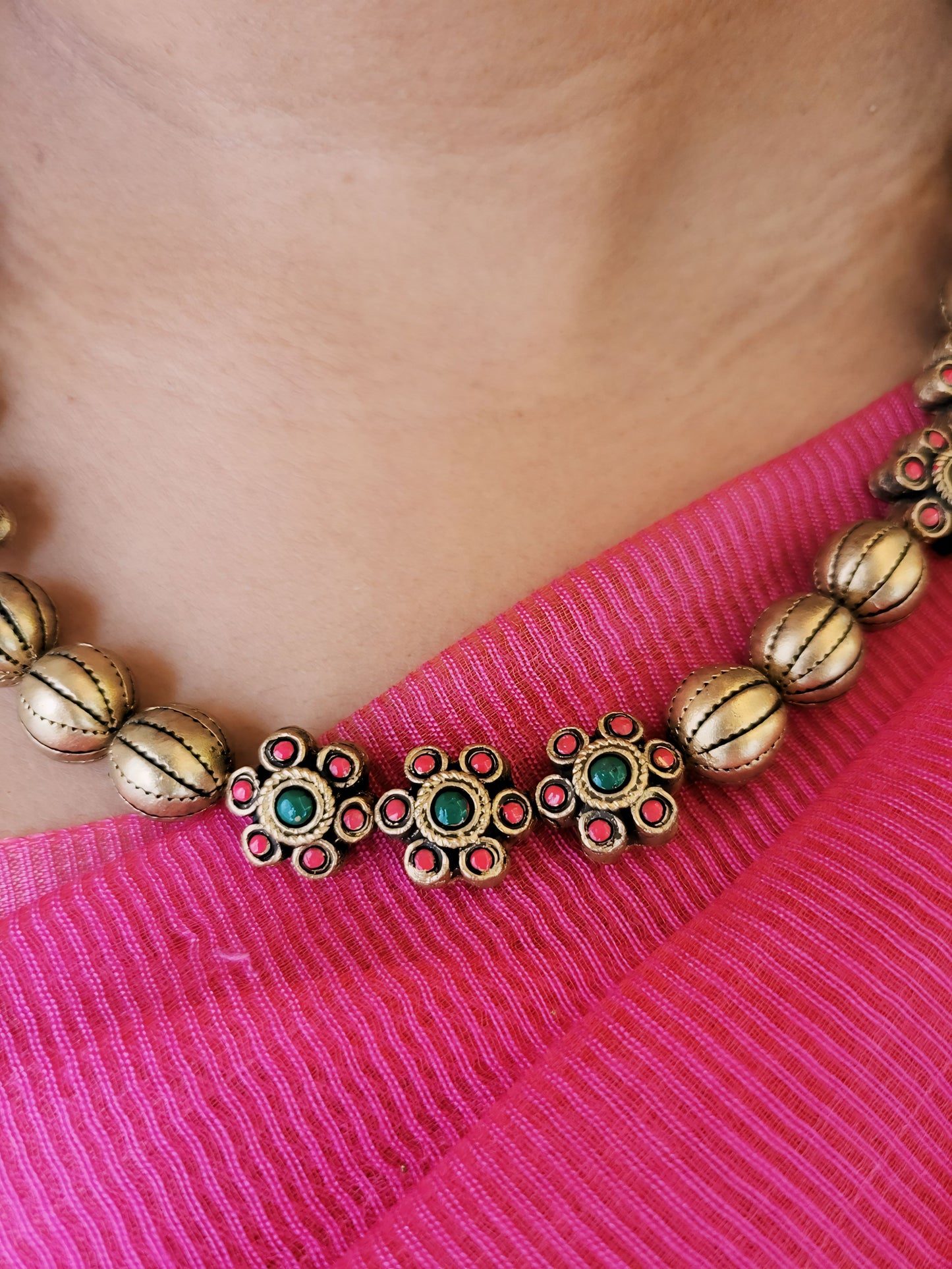 Simple flower and bead terracotta jewellery