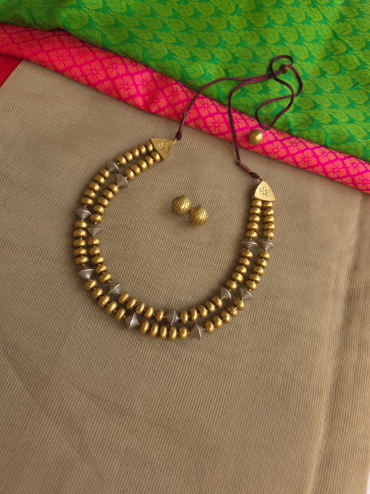Handmade terracotta bead necklace silver gold tones