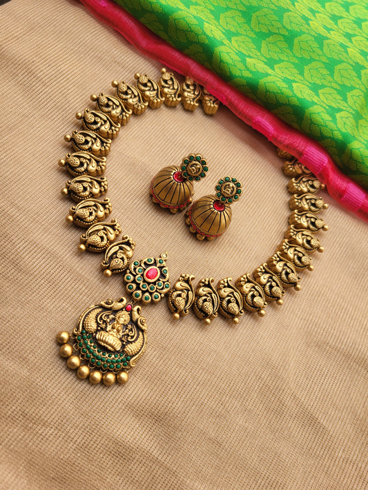 Peacock Motif Lakshmi Terracotta Jewellery