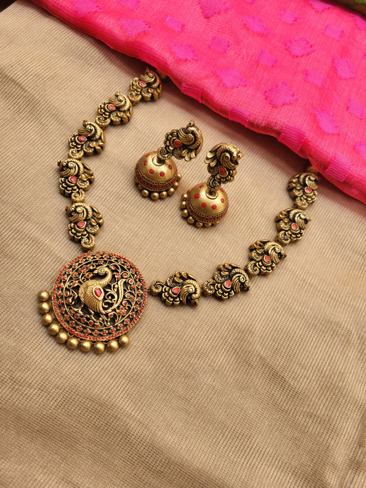 Gold Peacock Motif Terracotta Jewellery