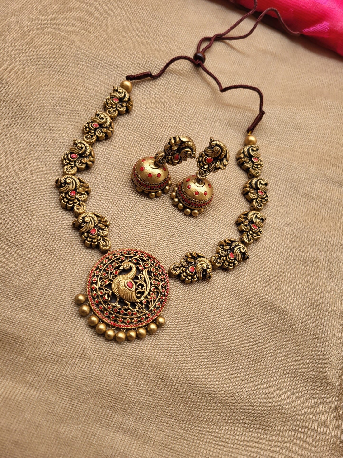 Gold Peacock Motif Terracotta Jewellery
