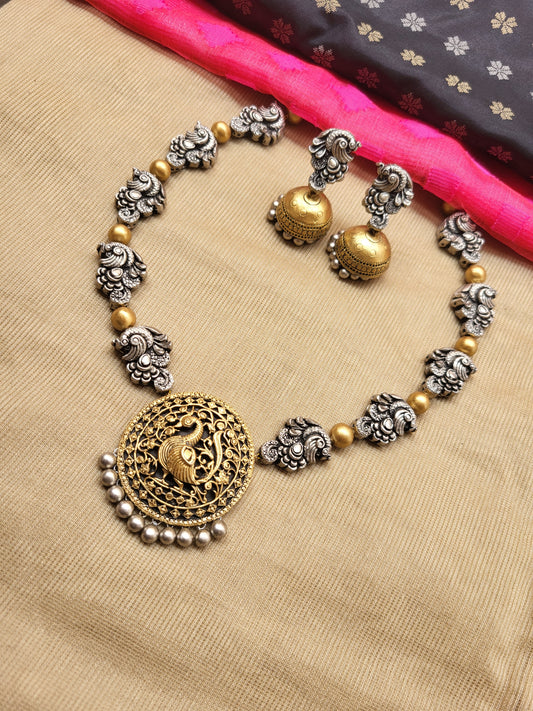 Silver Peacock Motif Terracotta Jewellery