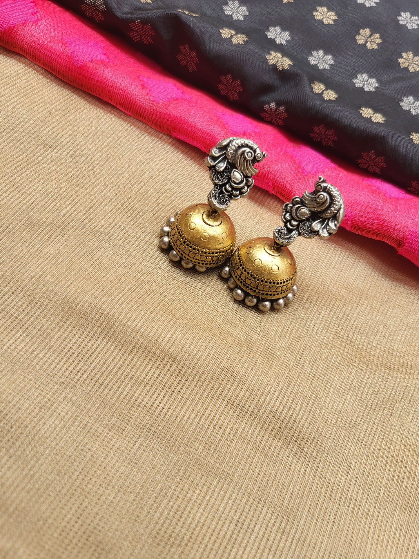 Silver Peacock Motif Terracotta Jewellery