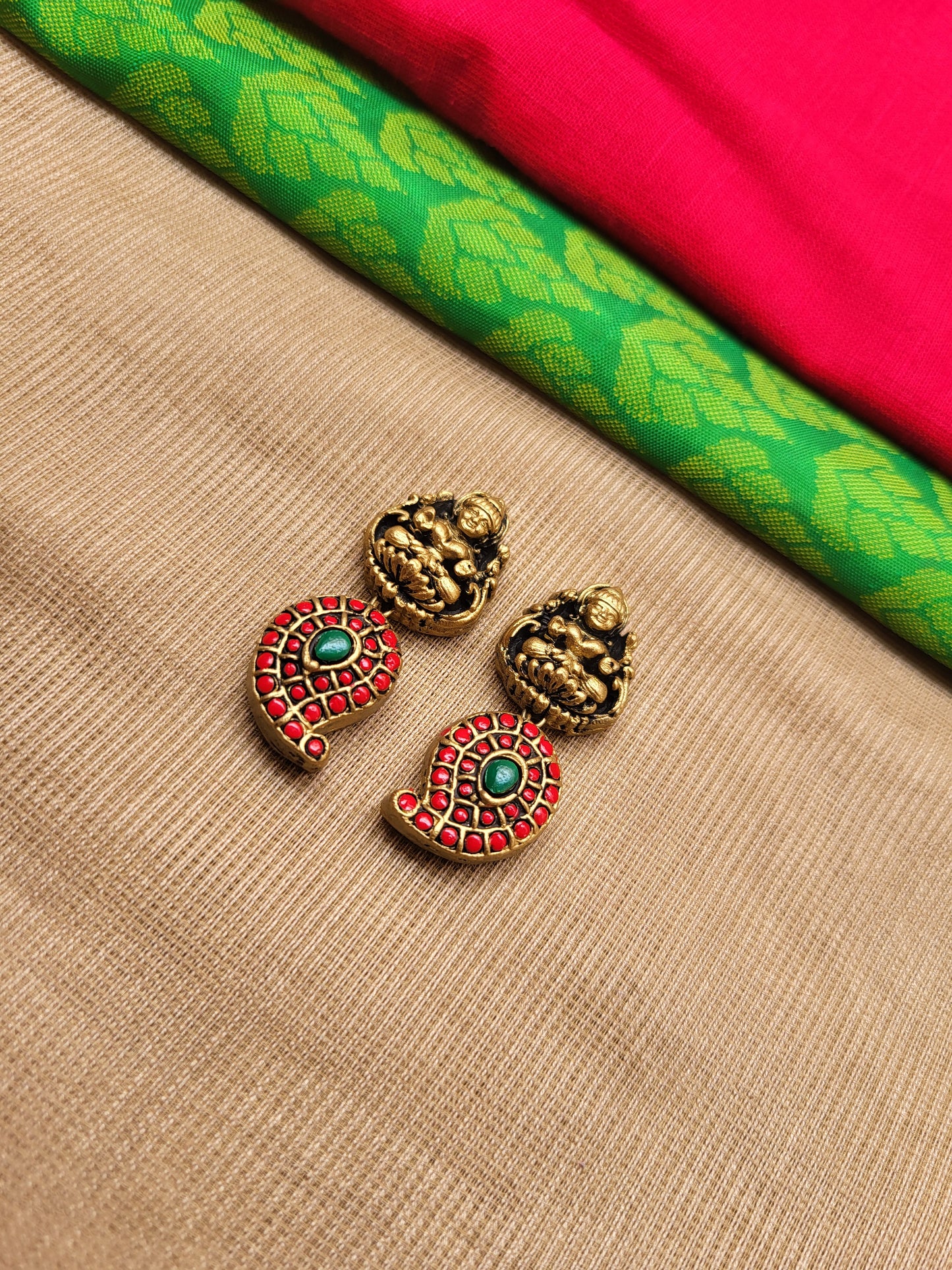 Red Green Mango with Lakshmi Terracotta Jewellery