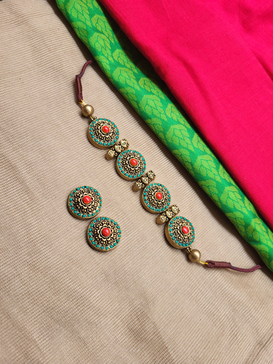 Green Orange Chakra Terracotta Jewellery