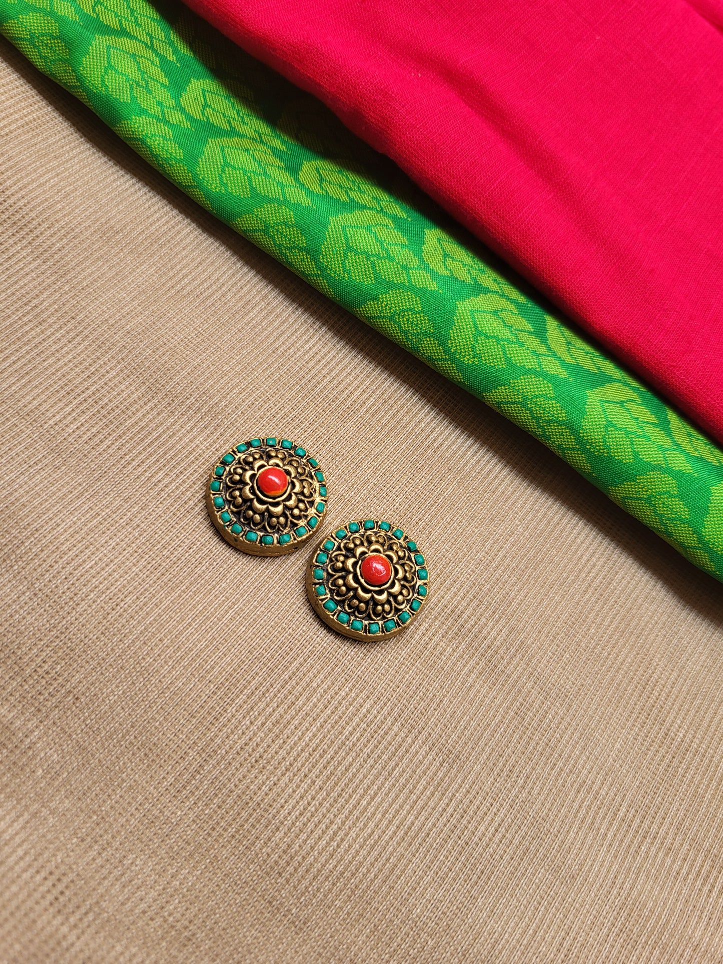 Green Orange Chakra Terracotta Jewellery