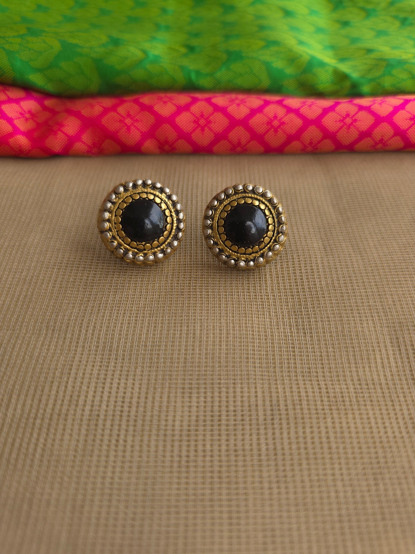 3 layered- Black, gold,silver bead terracotta necklace