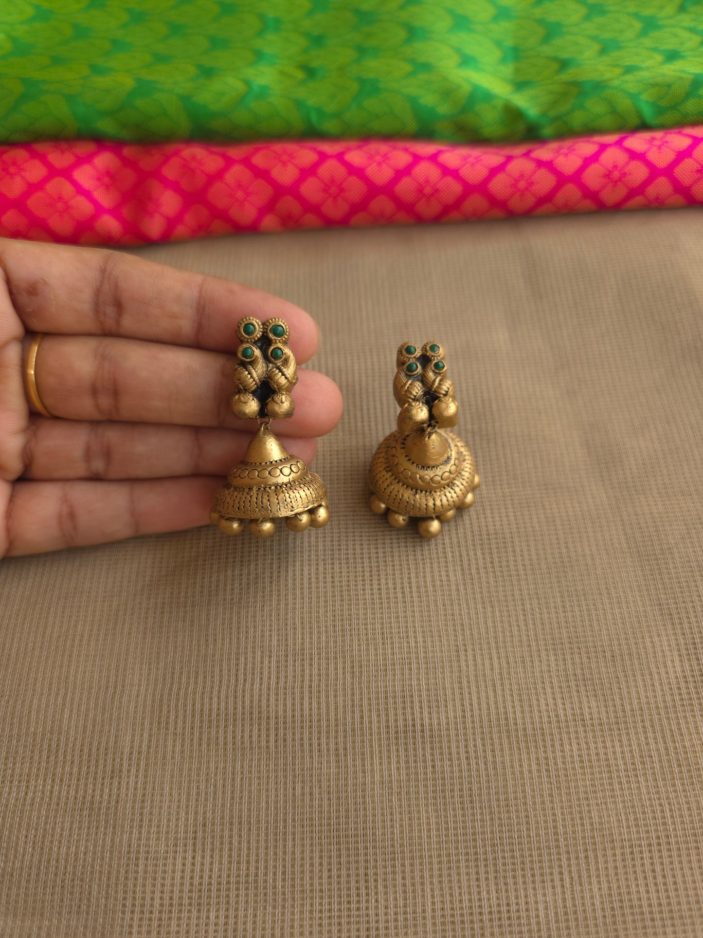 yellow green peacock terracotta necklace