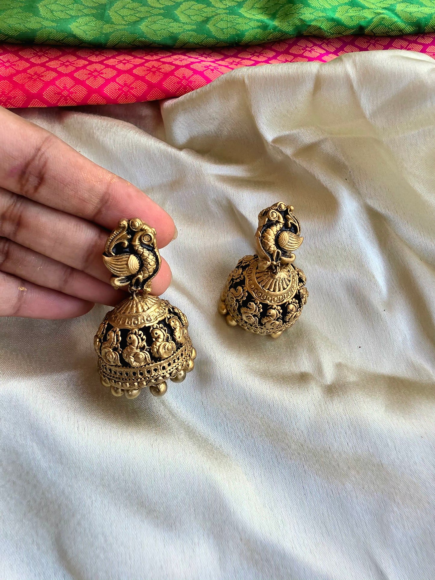 2 layer green and antique gold contemporary terracotta jewellery