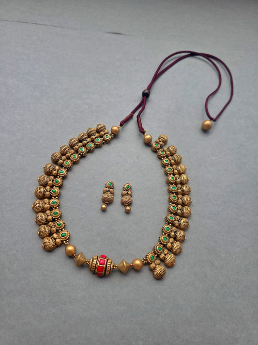 Golden Beaded Terracotta Jewellery Set