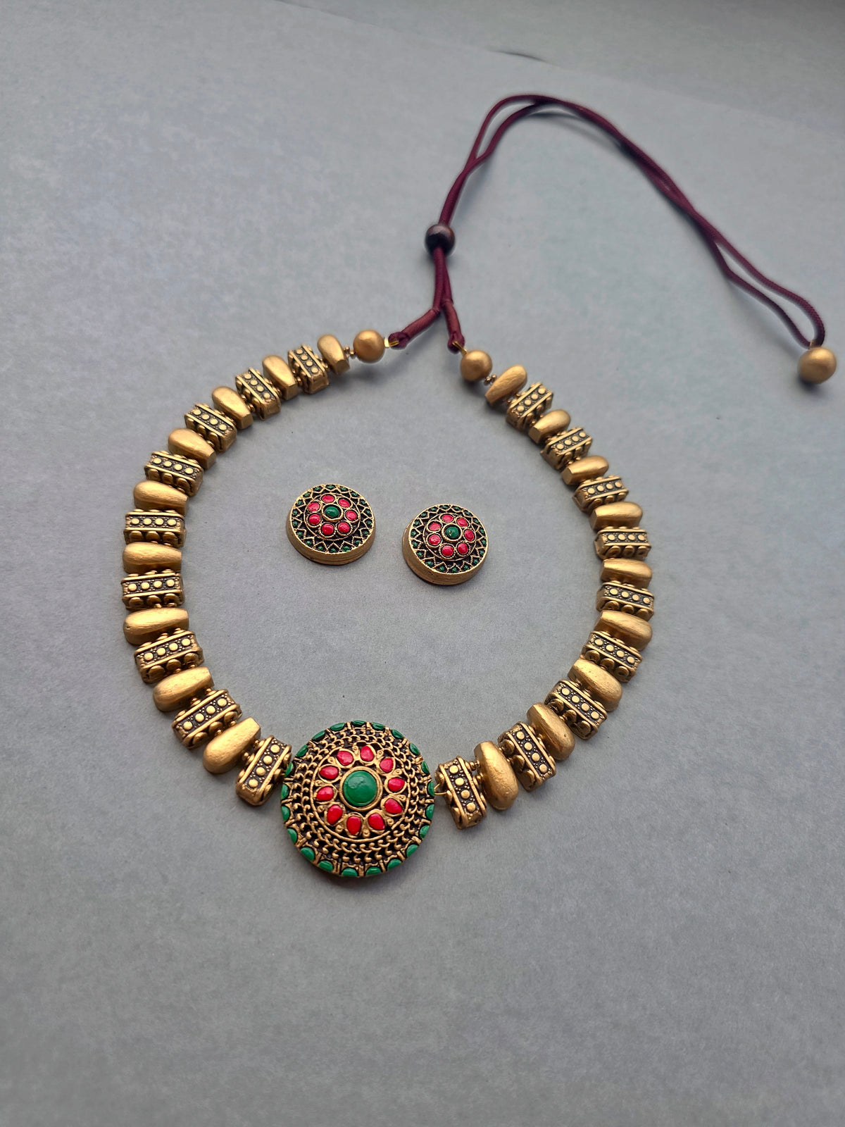 Golden Medallion Terracotta Jewellery Set