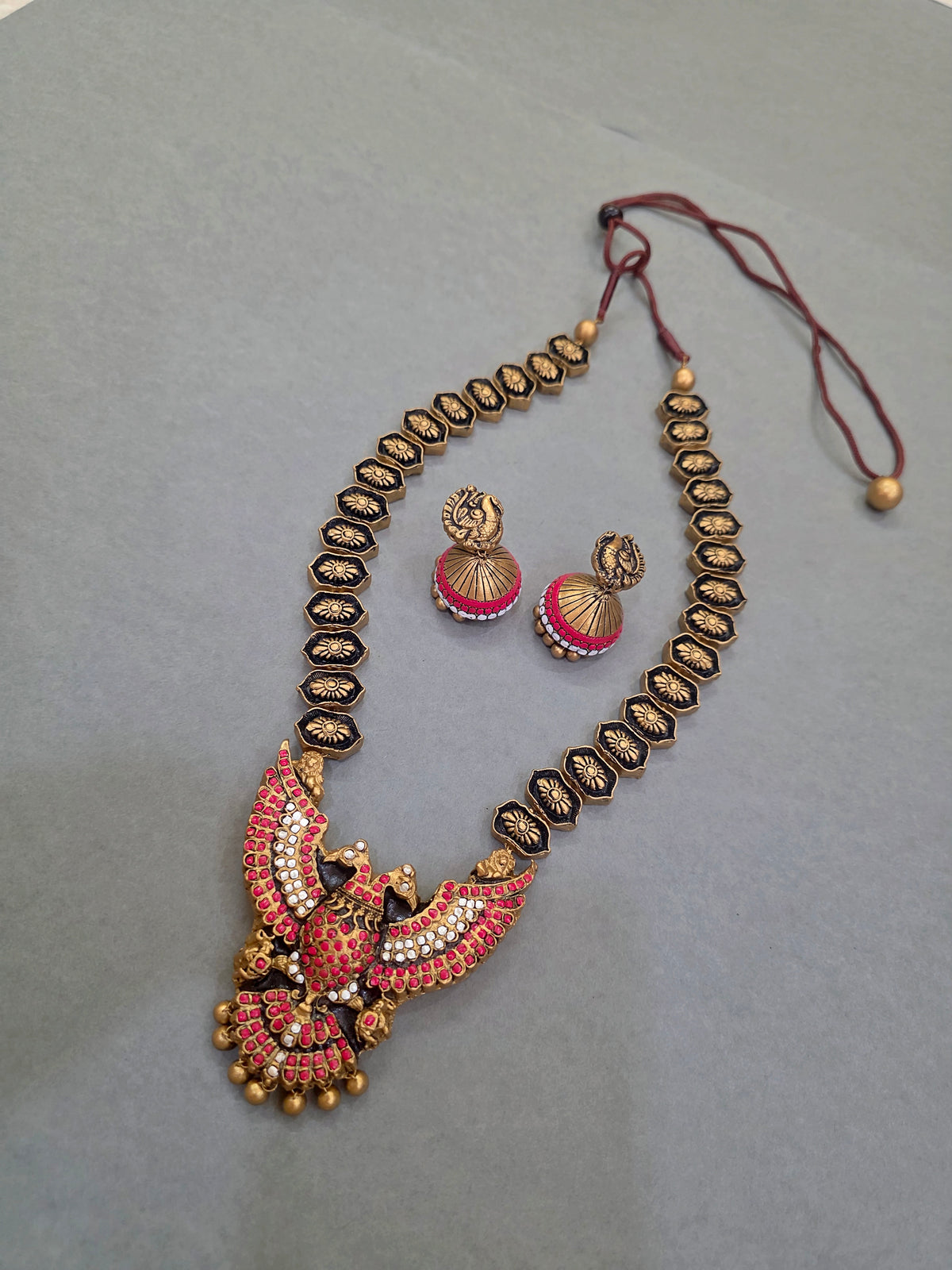 Royal Double Peacock Terracotta Jewellery Set