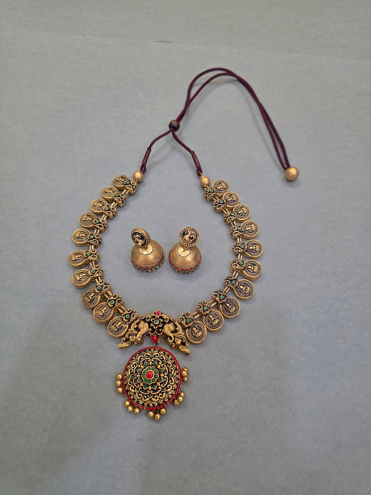 Golden Coin Medallion Terracotta Jewellery Set
