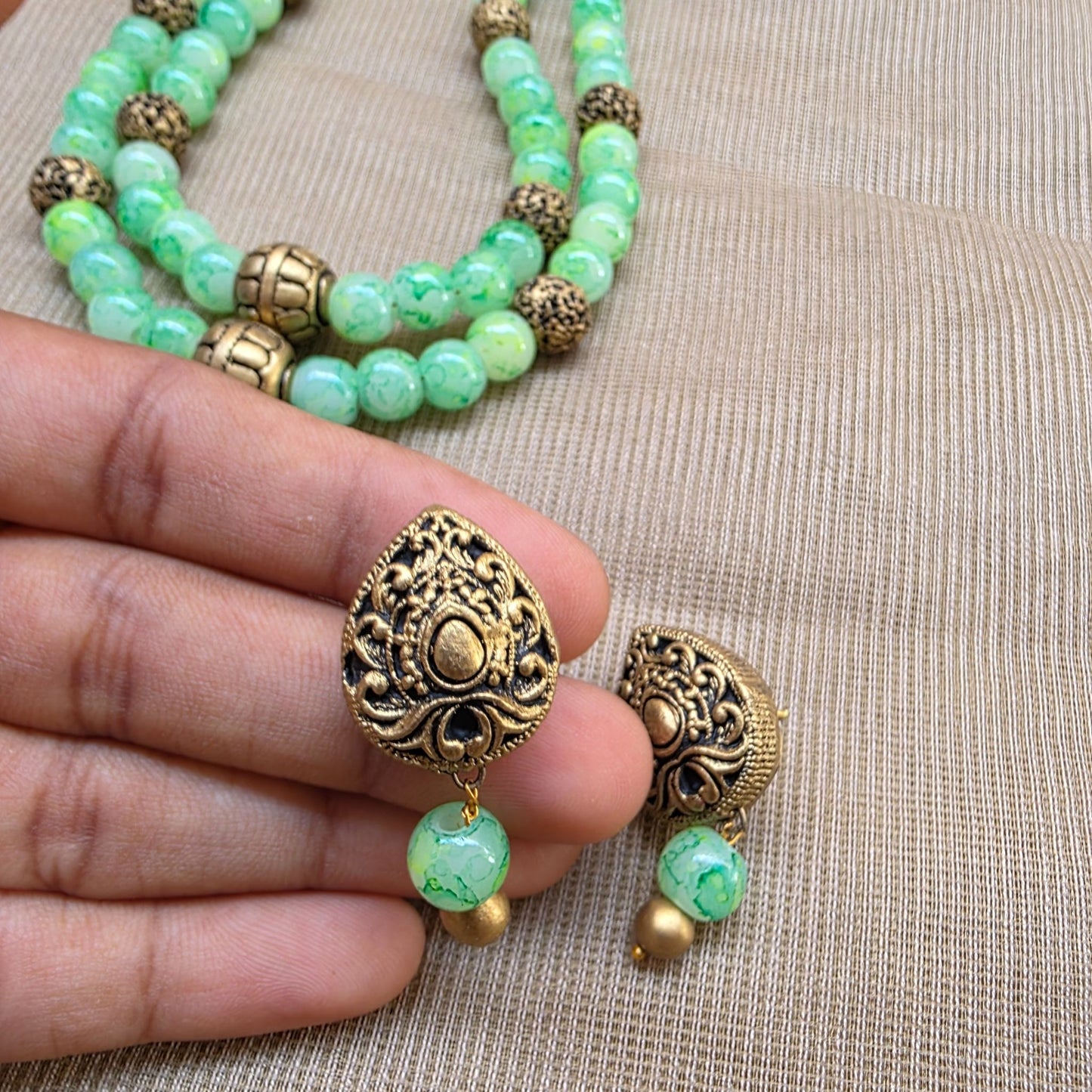 Green Dual Strand Fusion Terracotta Jewellery