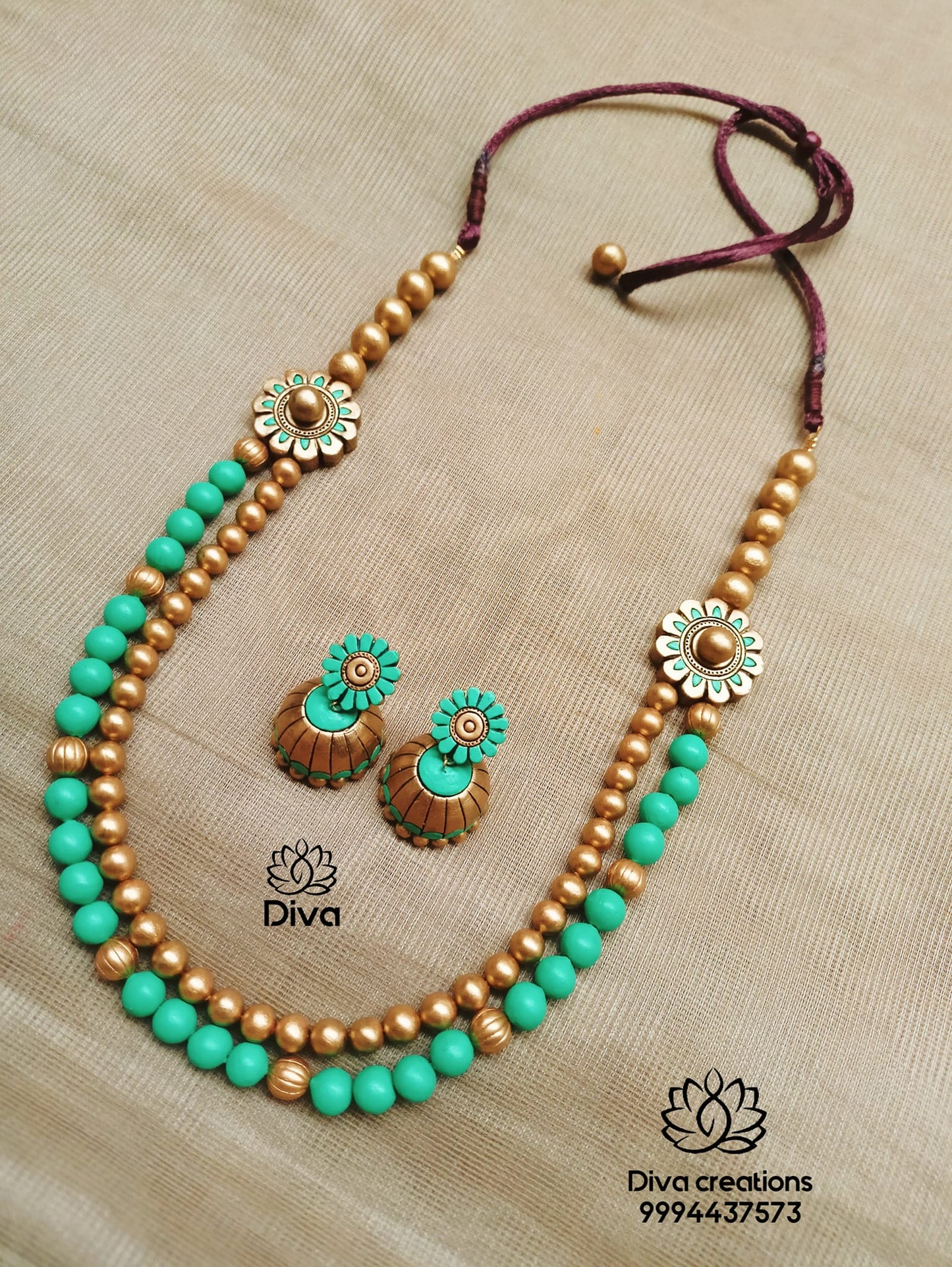 Aqua Green beaded terracotta jewellery