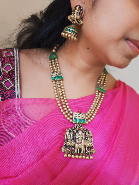 3 Row Divine Lakshmi Terracotta Jewellery