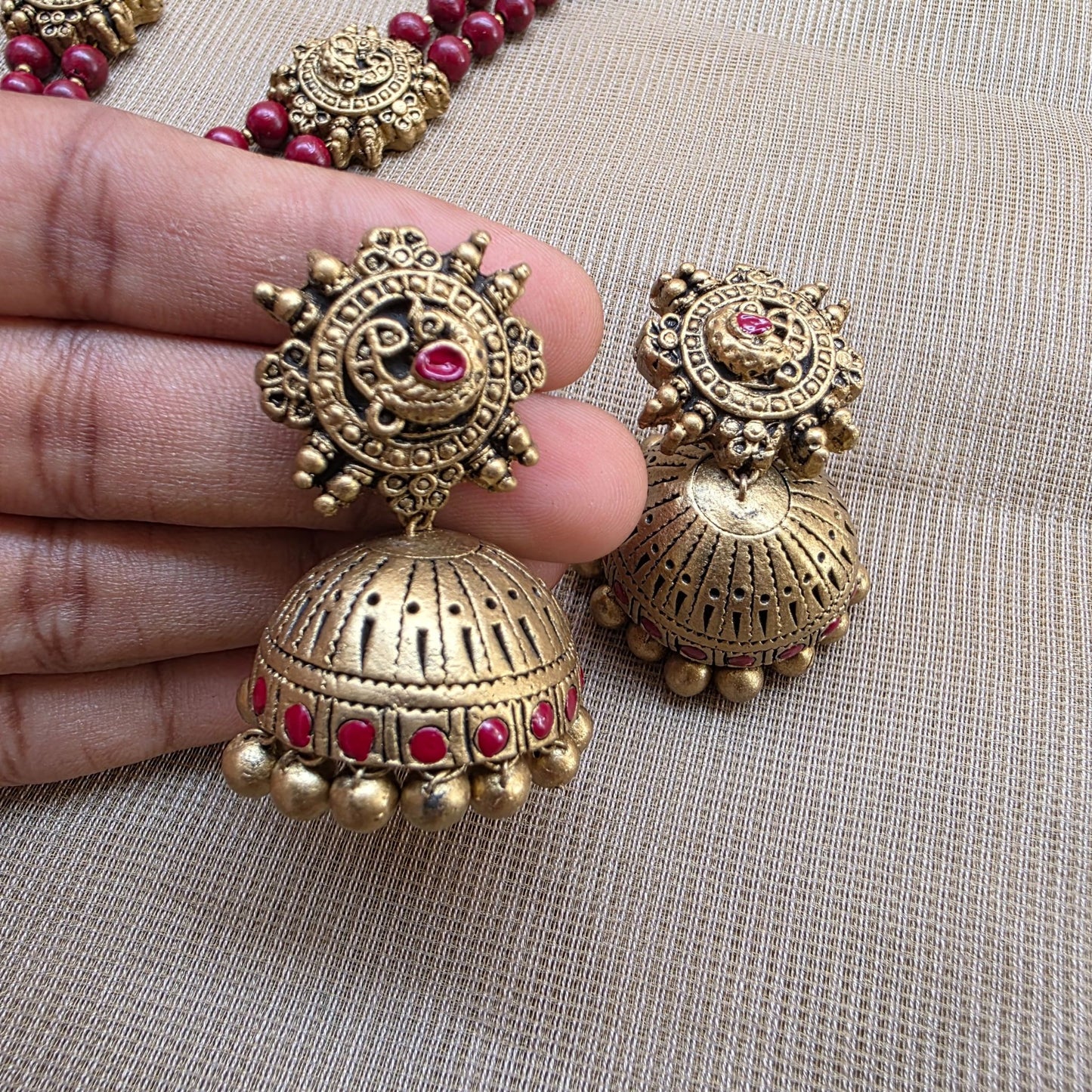 Maroon Mayura Terracotta Jewellery
