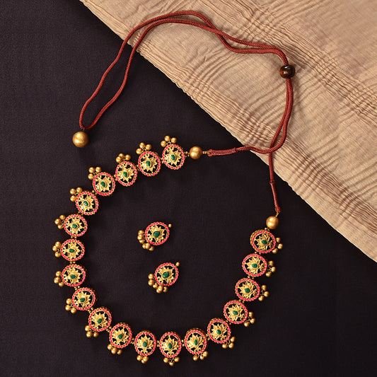 Lotus Motif Terracotta Jewellery Set