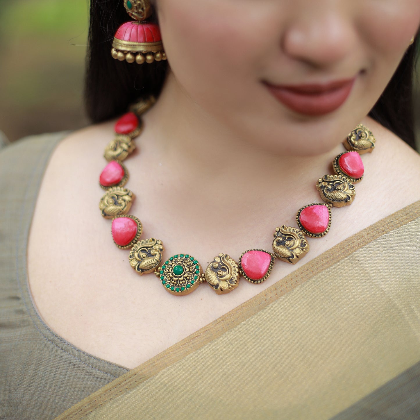 Pink Peacock Terracotta Jewellery
