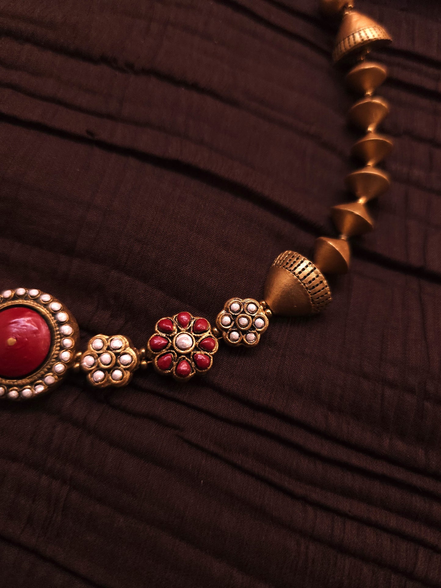 Charvi Antique Gold Bi-Conical & Crimson Medallion Terracotta Set