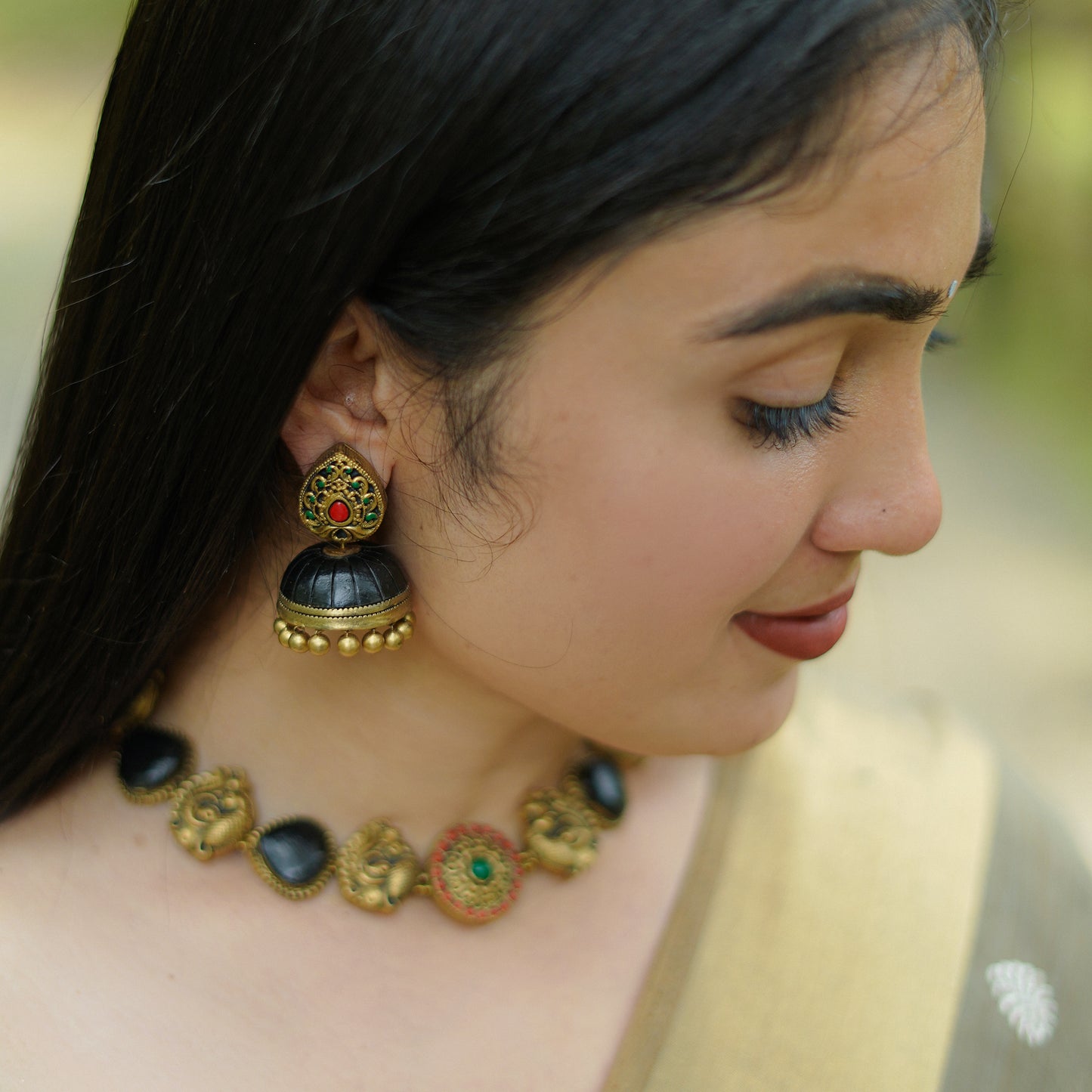 Black Peacock Terracotta Jewellery