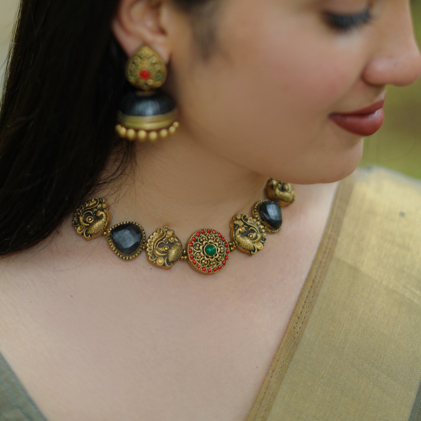 Black Peacock Terracotta Jewellery