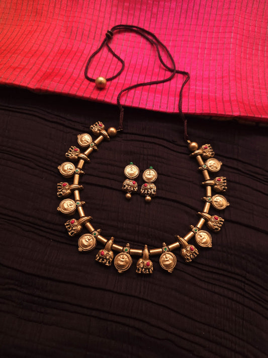 Gaja Lakshmi Antique Gold Coin & Elephant Terracotta Collar Set