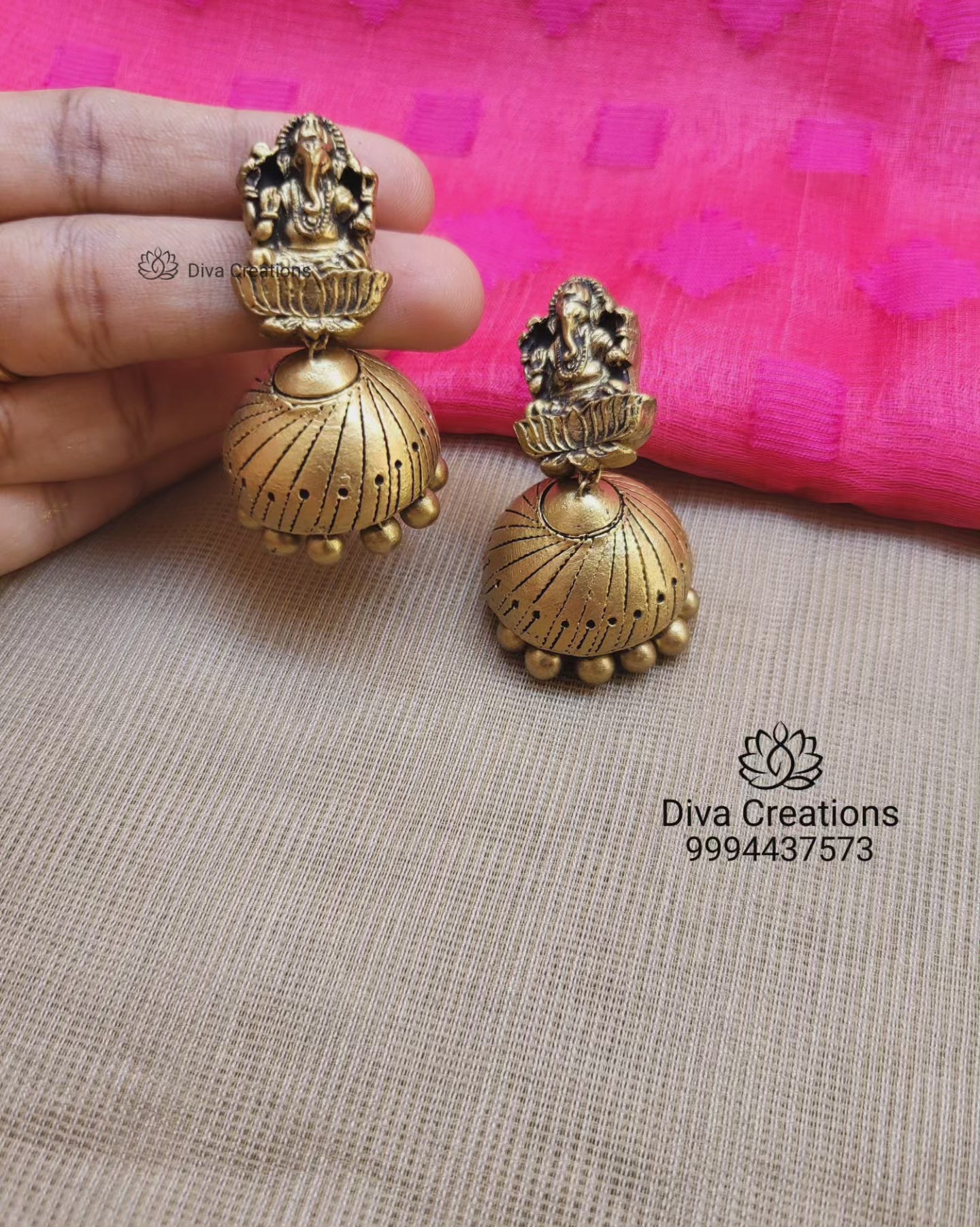 Black beaded Ganesh terracotta jewellery