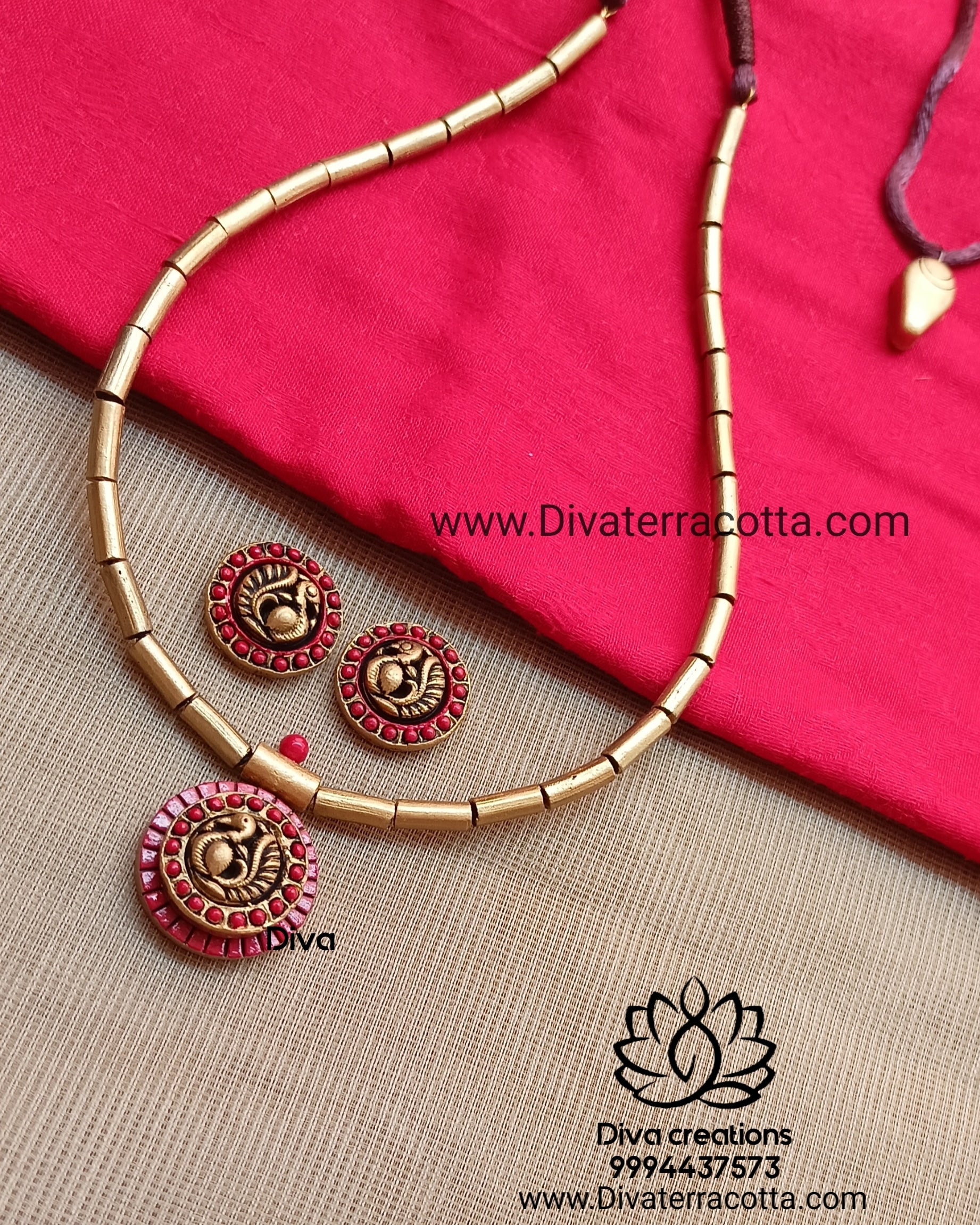 Red attigai tube terracotta jewellery – Diva Creations Terracotta
