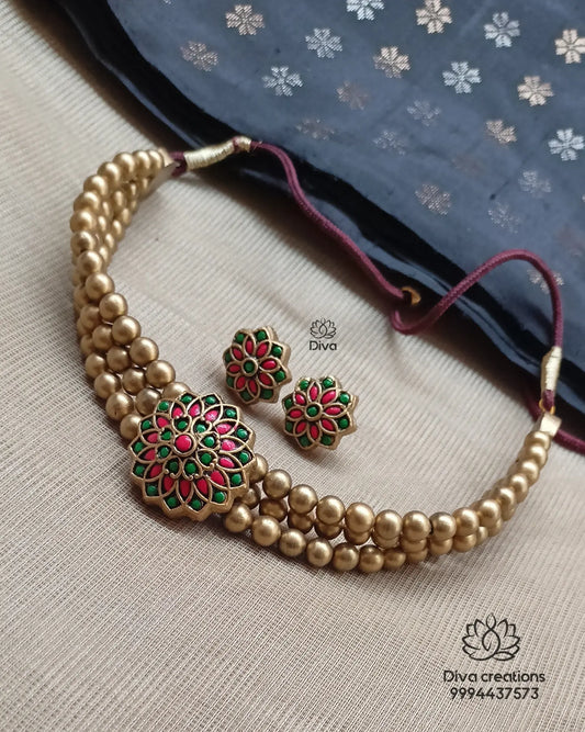 Jadau Floral Choker Terrracotta Jewellery
