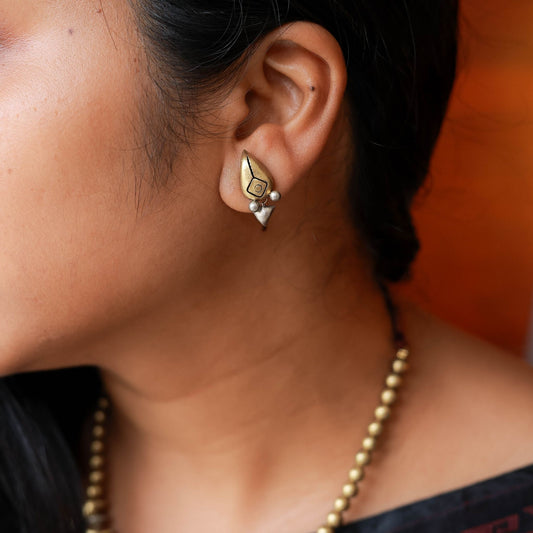 Ishara dual-tone terracotta earrings gold silver drop design