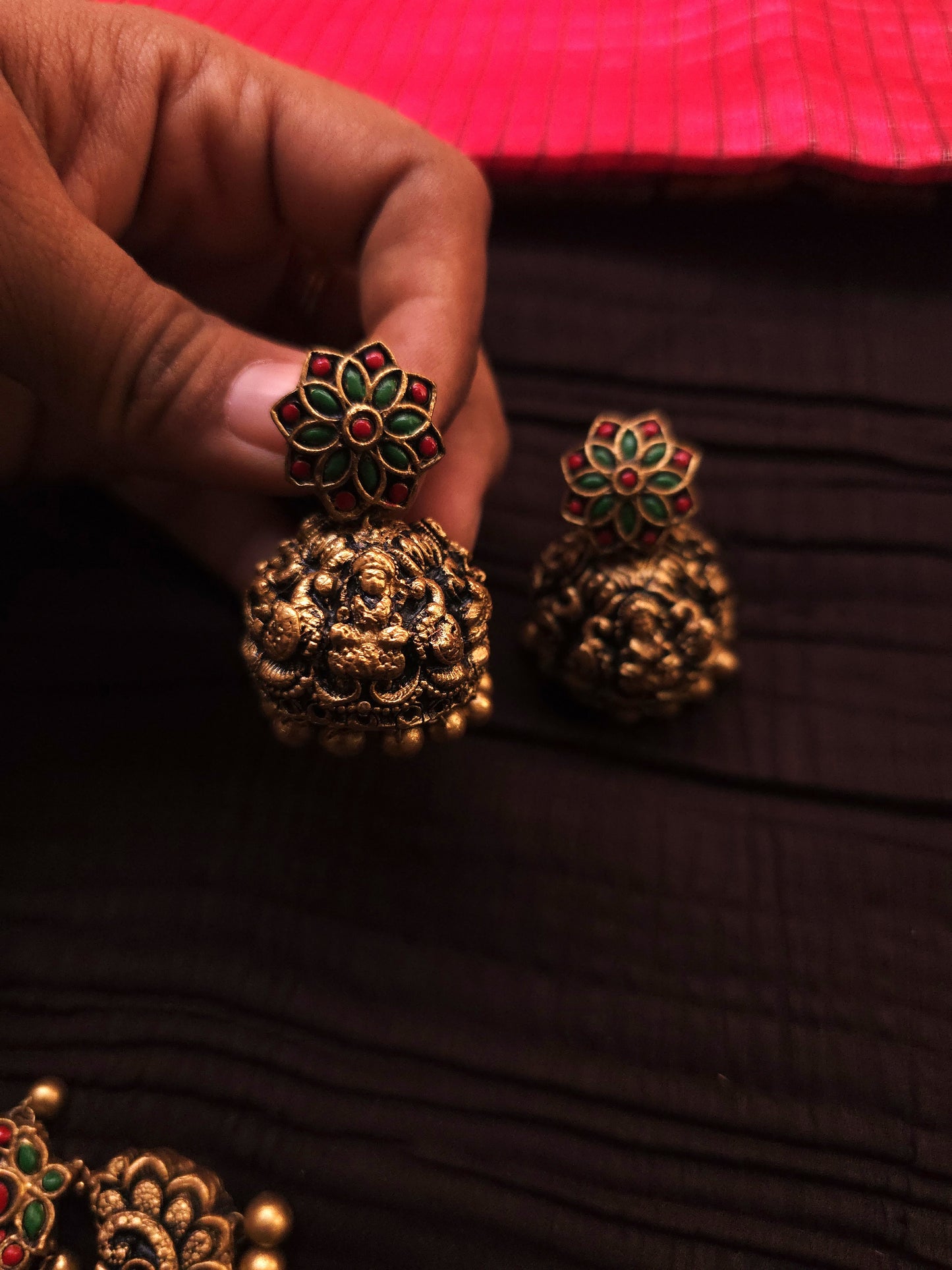 Lakshmi Kamal Antique Gold Lotus & Goddess Terracotta Temple Set