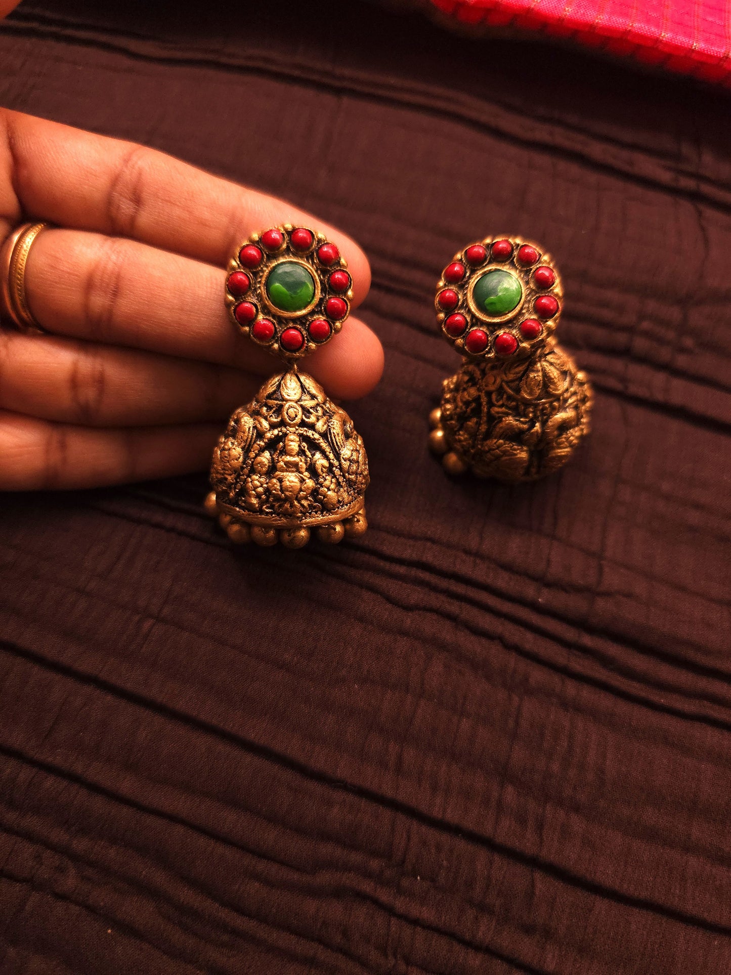 Lakshmi Vaibhav Antique Gold Lakshmi & Peacock Temple Terracotta Set