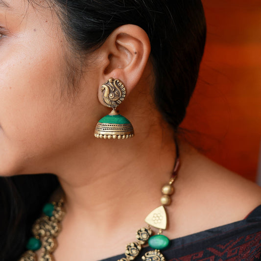 Artisan-crafted Nayra terracotta jewellery set with matching jumka earrings