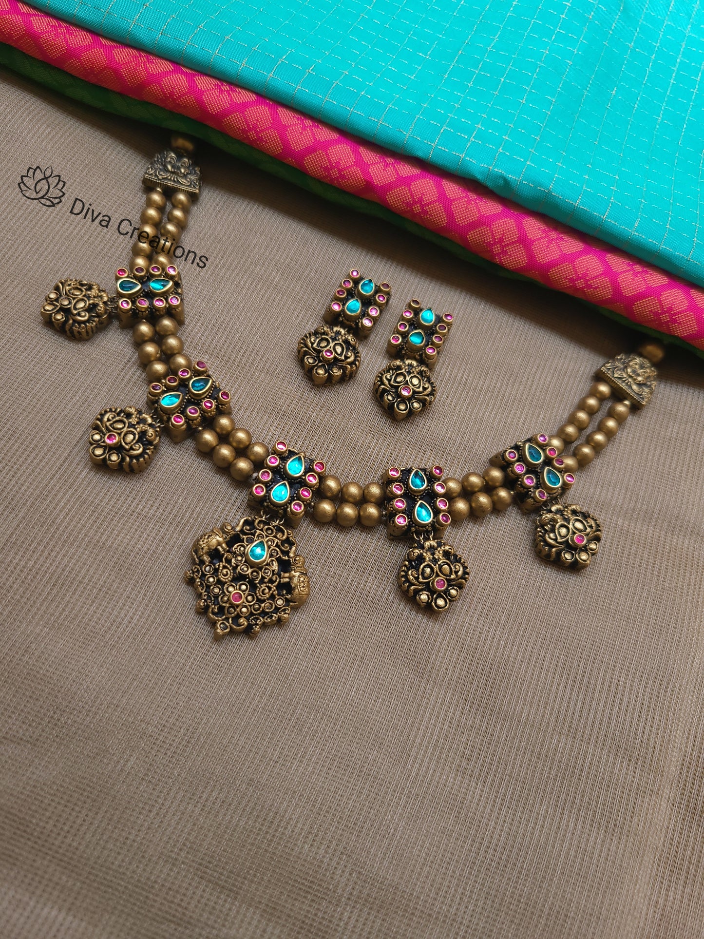 Kundan bead terracotta jewelry