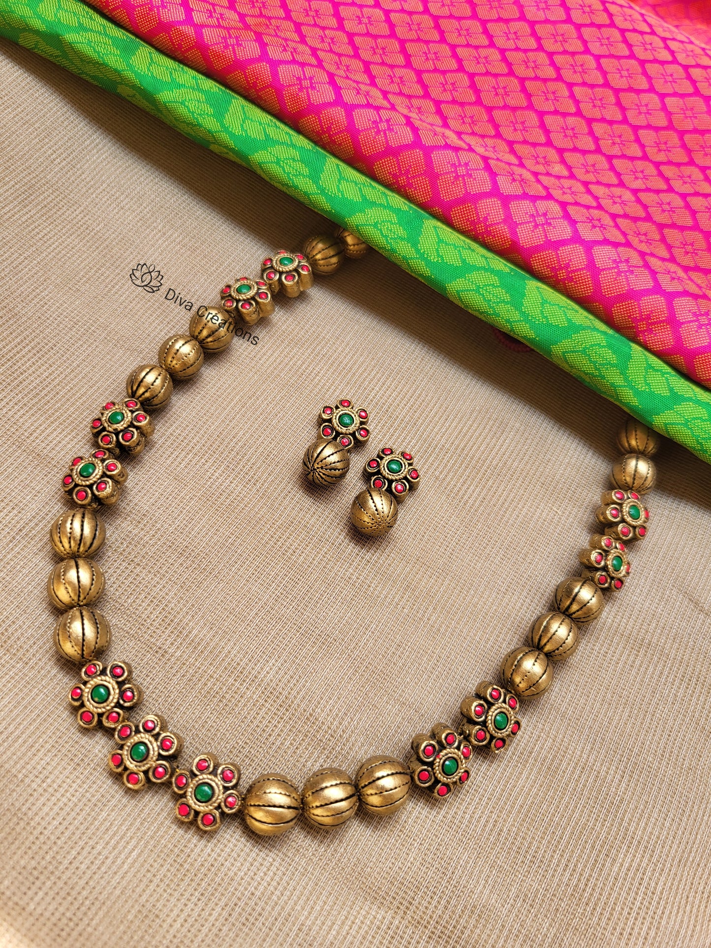 Simple flower and bead terracotta jewellery